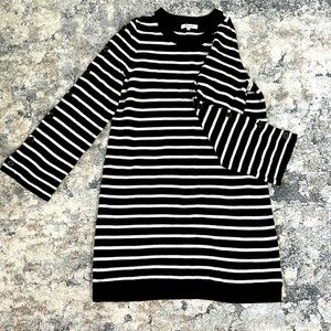 Madewell black & ivory sweater dress. Size medium. Button accent & bell sleeves
